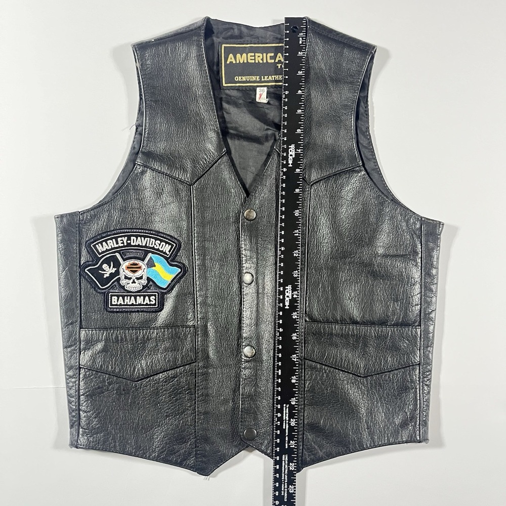 HARLEY-DAVIDSON American Top Genuine Leather Vest Size 36 Black Motorcycle Biker - Picture 11 of 14